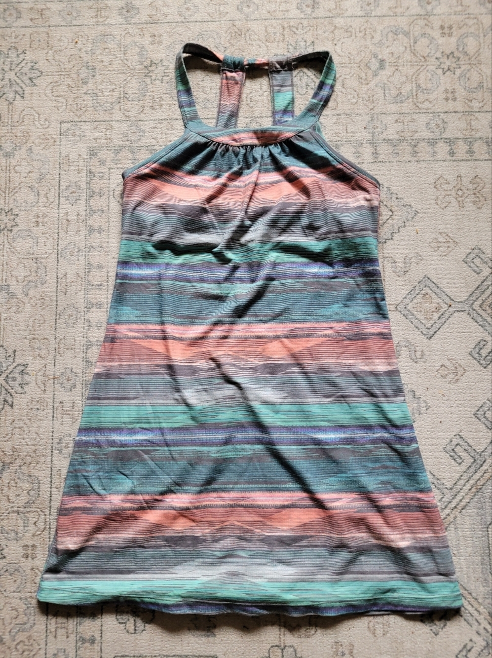 Prana Women's Multicolor Striped Swim Cover-Up Dress - Teal, Coral, Black